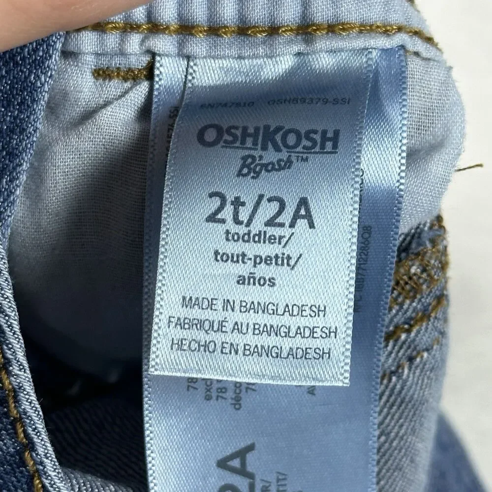 OshKosh B’Gosh Toddler 2T Denim Bib Overalls Carpenter Stretch Blue Jeans